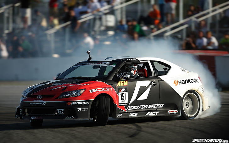 Scion TC Drift Burnout Smoke Race Track Race Track HD, black, red and white hankook sports car