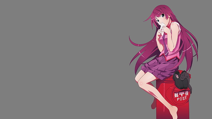 purple haired girl anime illustration, Monogatari Series, Senjougahara Hitagi