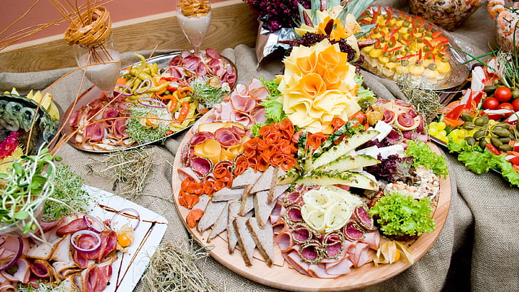 platter, meat, vegetables, sandwich, food, HD wallpaper