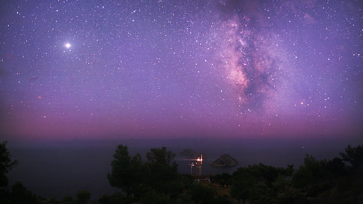 purple sky, Milky Way, space, night, star - space, astronomy, HD wallpaper