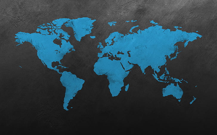 wall, spot, scratches, black background, world map, continents, HD wallpaper