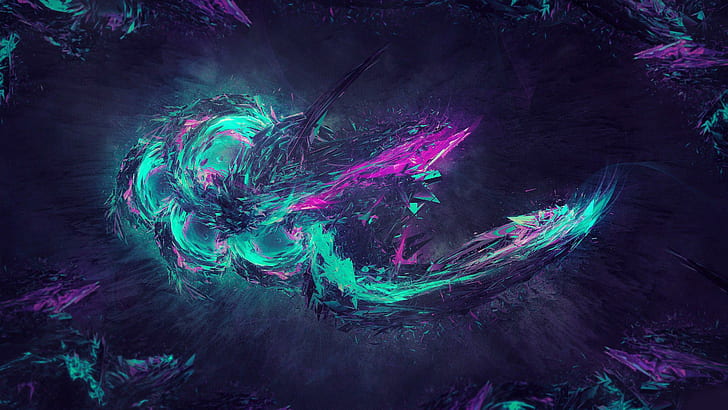 Blue and purple shards, abstract painting, 3d, 2560x1440, HD wallpaper