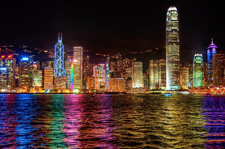 HD wallpaper: Hong Kong Skyline From Kowloon, body of water and city lights  | Wallpaper Flare