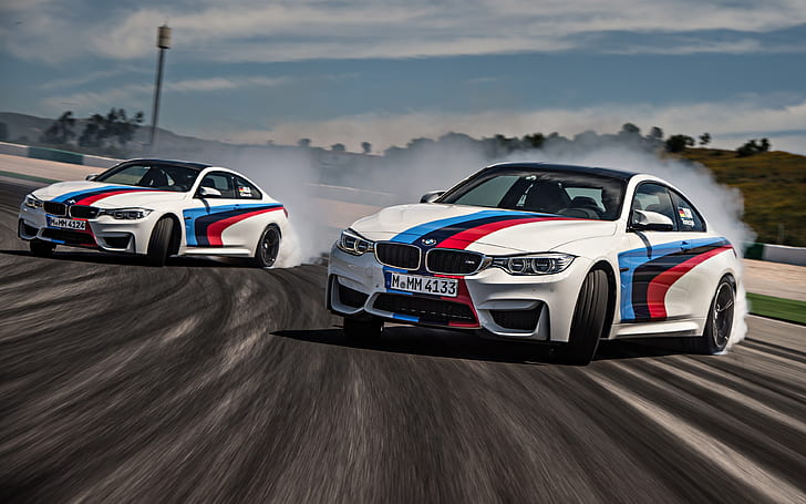 BMW M4, race tracks, Drifting, car, vehicle, motion blur, smoke