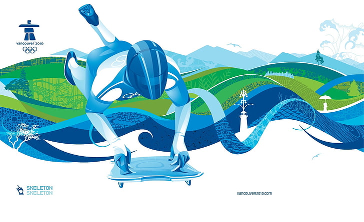 Skeleton Sport, blue and green Winter Olympics digital wallpaper