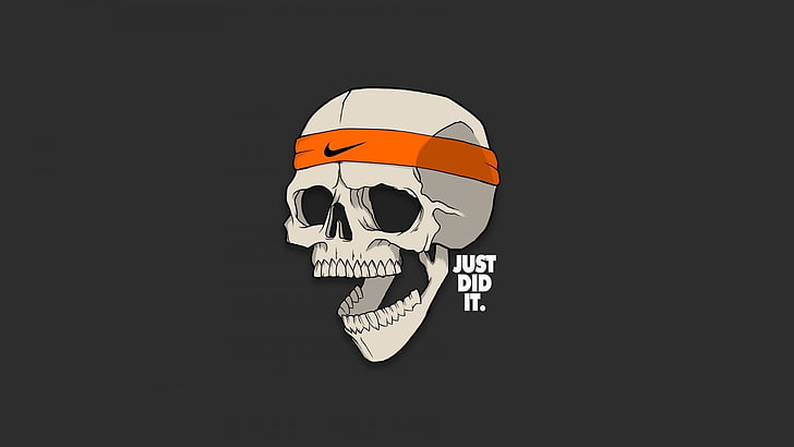 digital art, skull, simple background, Nike, humor, open mouth