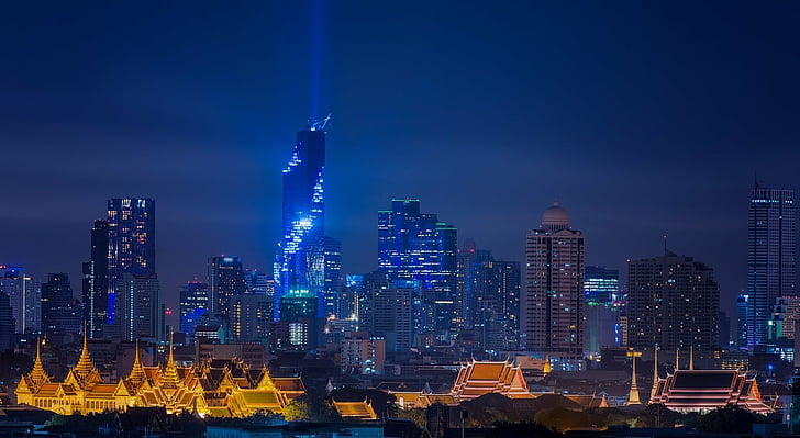 Cities, Bangkok, Building, City, Night, Skyscraper, Thailand, HD wallpaper