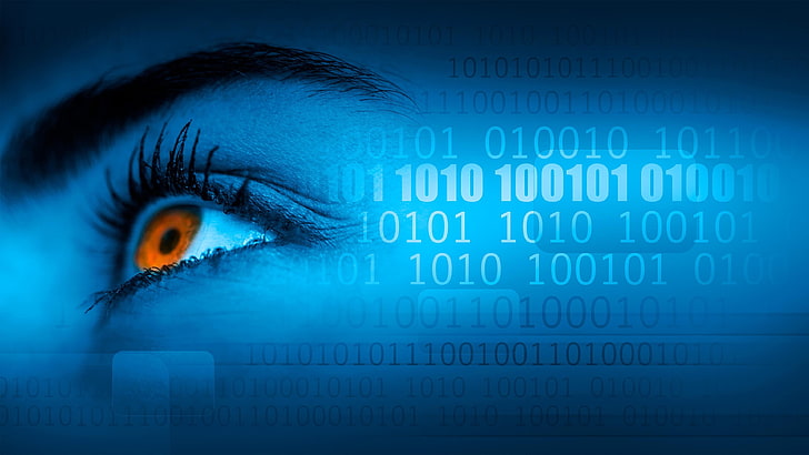 binary, eye, woman, beautiful, digital, blue, code, binary code, HD wallpaper