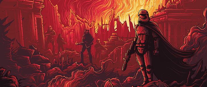Star Wars movie illustration, stormtrooper, burning, red, music