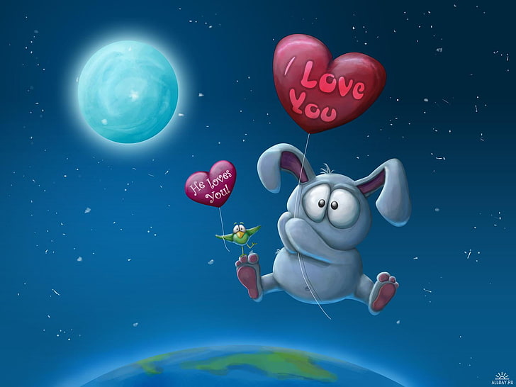 HD wallpaper: rabbit holding balloon illustration, balls, love, the moon,  stars | Wallpaper Flare