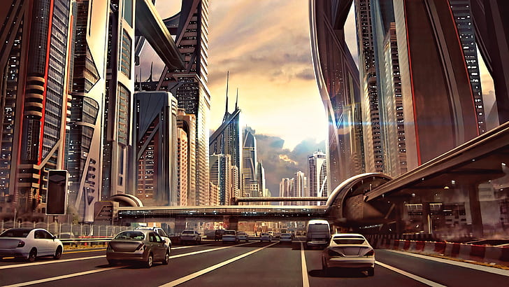 futuristic city, science fiction, digital art, concept art