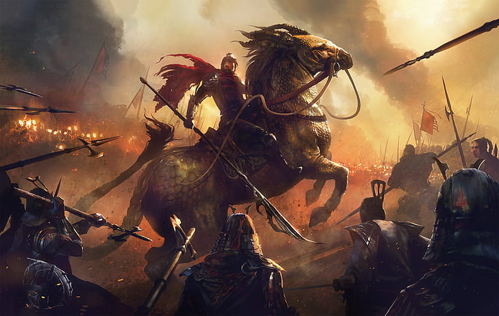 horse, fantasy art, artwork, battle, Magdalena Katańska, HD wallpaper