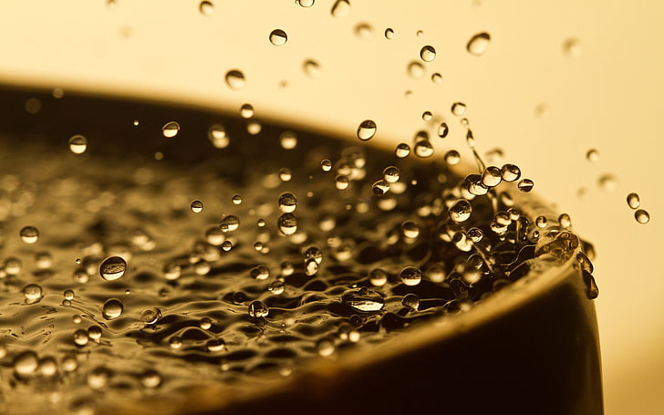 brown ceramic container, selective focus photography of water drops, HD wallpaper