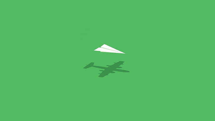simple abstract paperplanes airplane green simple background, HD wallpaper