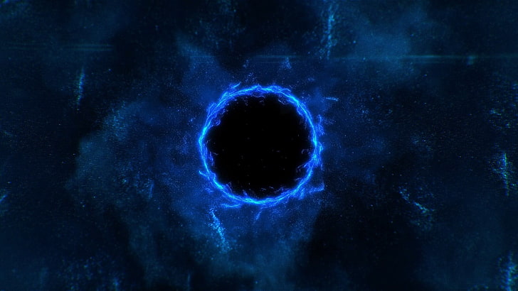 blue portal animation, space, black holes, space art, digital art