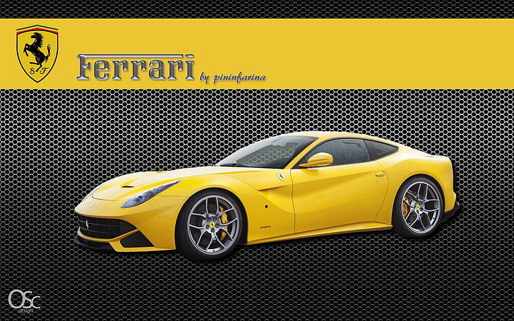 yellow and black car die-cast model, Ferrari, yellow cars, digital art
