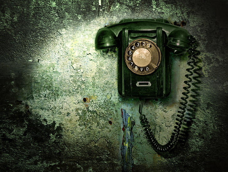 black rotary telephone, wire, wall, old-fashioned, retro Styled, HD wallpaper