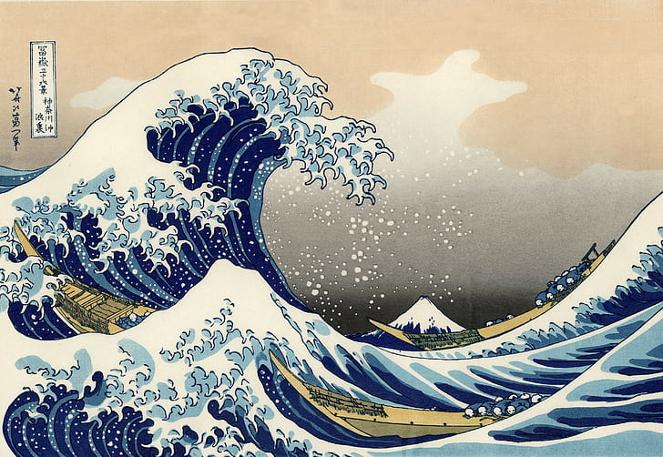 painting, Japanese, classic art, waves, The Great Wave off Kanagawa