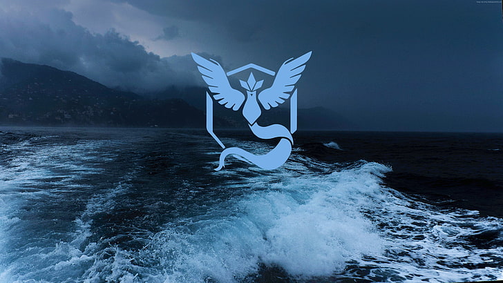 Team Mystic, blue, Pokemon Go, waves, water, sea, motion, sky, HD wallpaper