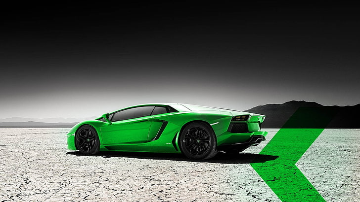 green Lamborghini Gallardo coupe, car, selective coloring, mode of transportation, HD wallpaper