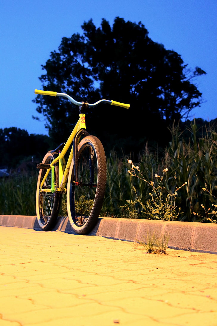 yellow BMX bike, bicycle, mountain bikes, Dartmoor Bikes, transportation