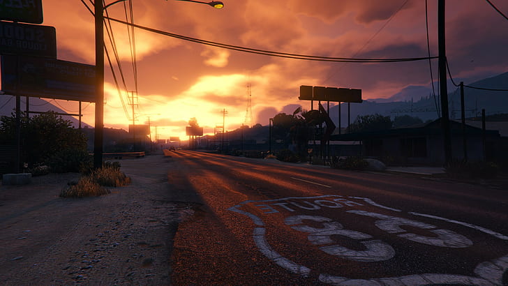 gta 5, games, pc games, xbox games, ps games, sunset, road