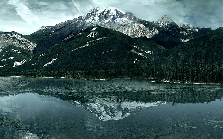 green forest, mountains, reflection, Canada, nature, water, beauty in nature