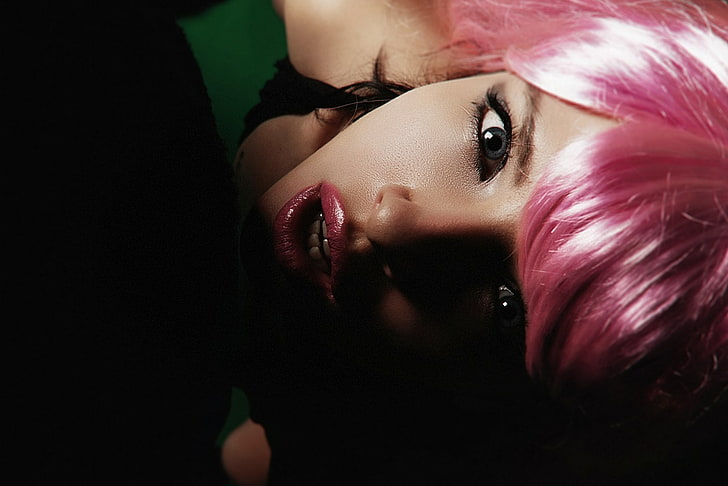 dark, face, pink hair, women, YFUNNY, HD wallpaper