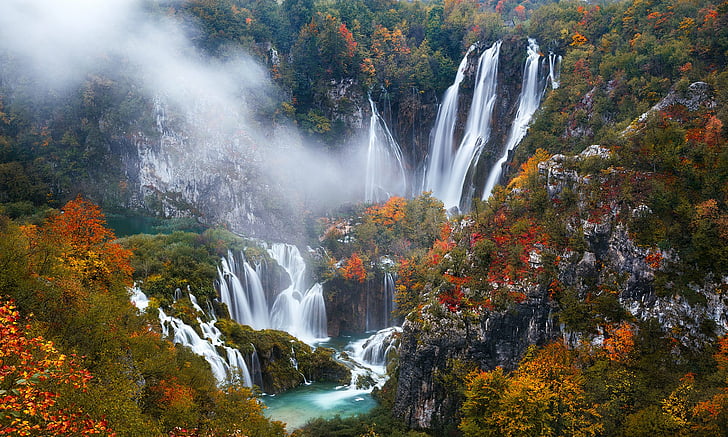 Waterfalls, Earth, Foliage, Plitvice Lakes National Park