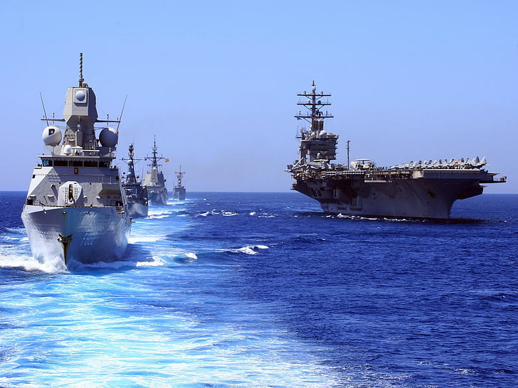 warship, aircraft carrier, sea, military, vehicle, HD wallpaper