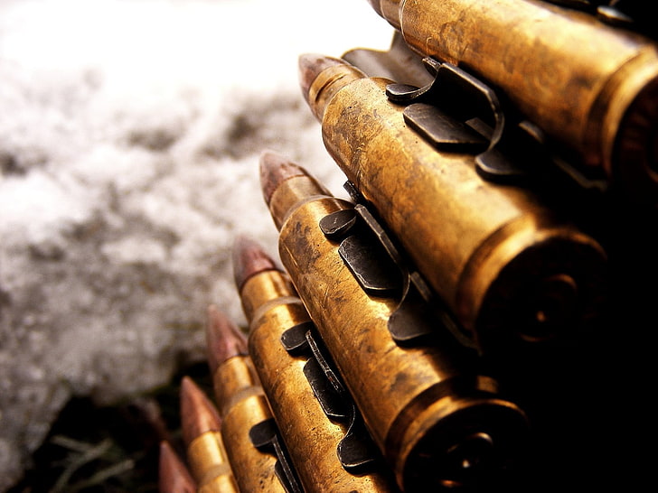 brass-color bullet lot, war, munition, ammunition, metal, close-up, HD wallpaper