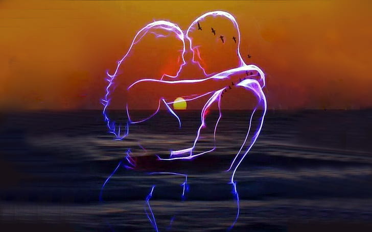 Romantic Loving Couple In The Moonlight, Hugs4785