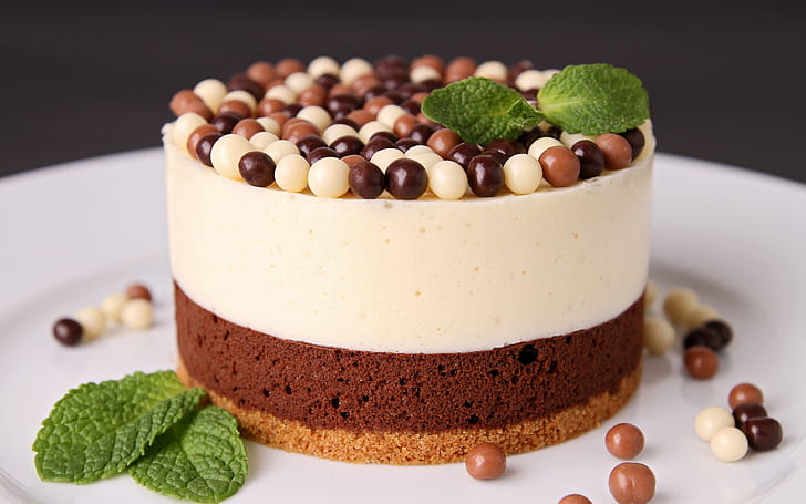 Cake, chocolate, dessert, candy, mint leaves