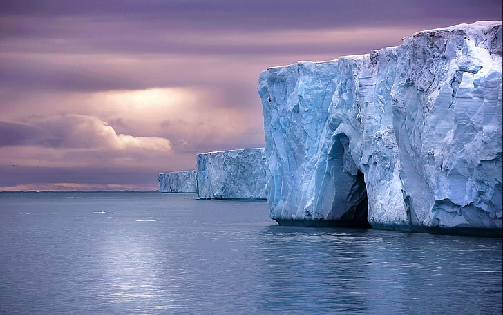 ice island, nature, landscape, iceberg, sea, cold, clouds, Arctic
