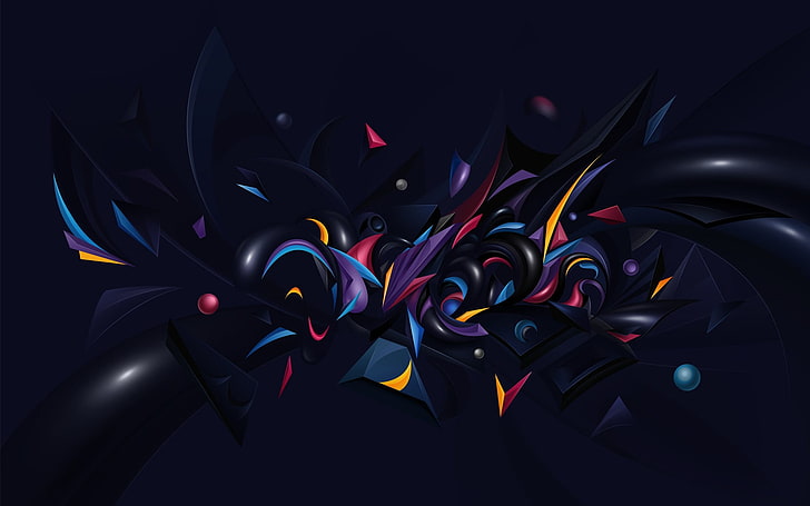 purple and black abstract artwork, 3D, digital art, multi colored, HD wallpaper