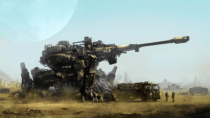 gray battle tank, science fiction, weapon, mech, smoke - Physical Structure
