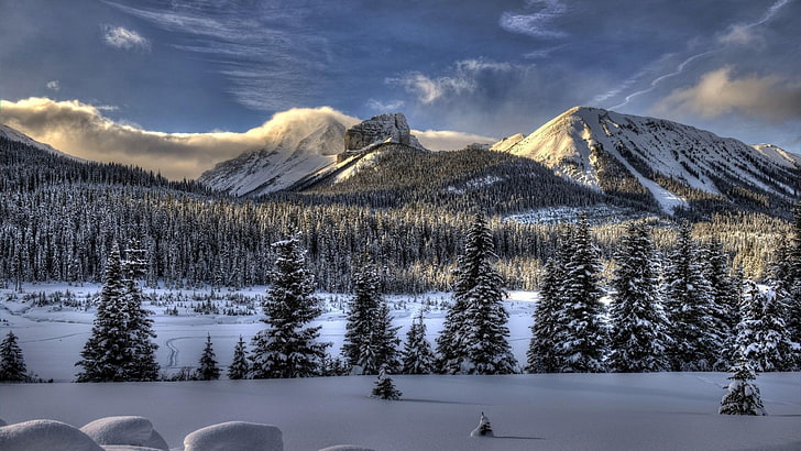 winter, snow, sky, nature, mountain, wilderness, mountainous landforms