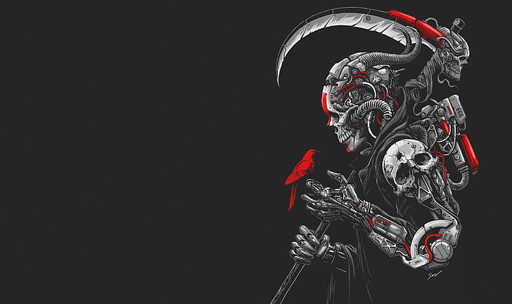 Dark, Grim Reaper, Robot, Scythe, HD wallpaper