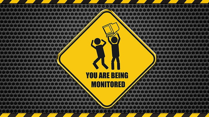 your are being monitored illustration, caution, yellow, computer game, HD wallpaper