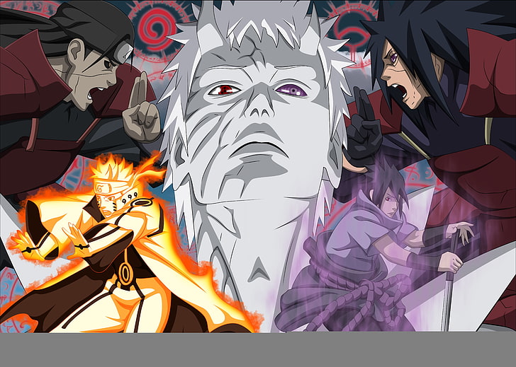 Obito, Uchiha Madara, Uchiha Sasuke, and Naruto digital wallpaper