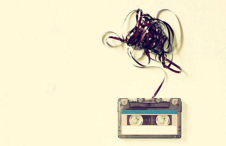black cassette tape, music, technology, indoors, studio shot, HD wallpaper