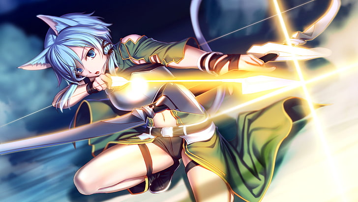 blue haired girl with arrow illustration, Sword Art Online, Sword Art Online II