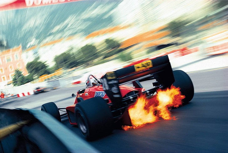 red F1 race car, racing, Ferrari, Monaco, long exposure, motorsports, HD wallpaper