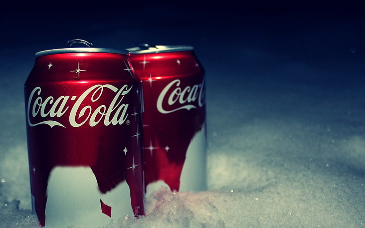 Coca-cola, Brand, Drinks, Bank, Snow, New year, red, western script