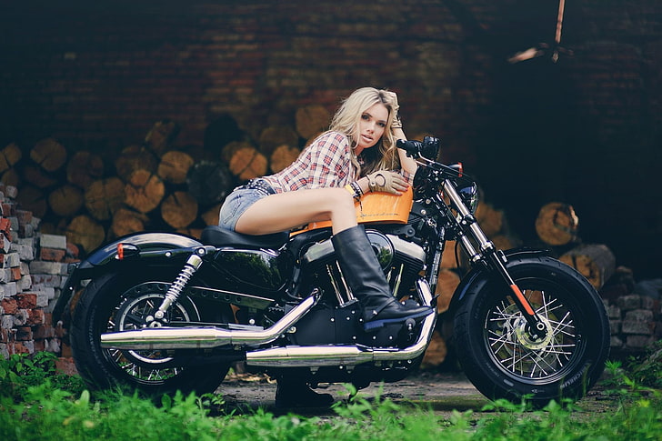 Motorcycles, Girls & Motorcycles, Blonde, Boots, Harley-Davidson, HD wallpaper