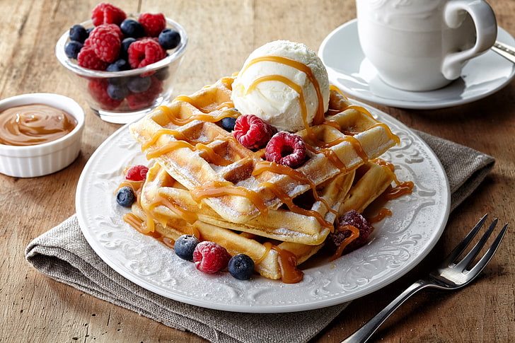 Waffle with cream on white ceramic plate HD phone wallpaper  Peakpx