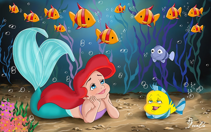 Little Ariel, Little Mermaid poster, Cartoons, fish, representation, HD wallpaper