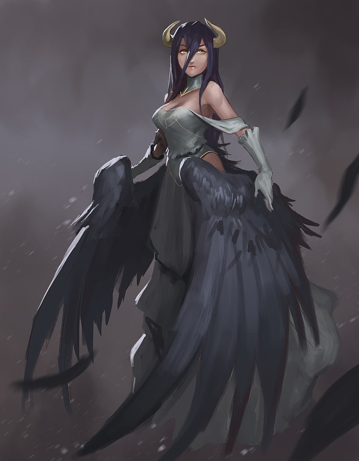 woman with black wings anime character graphic, Overlord (anime)