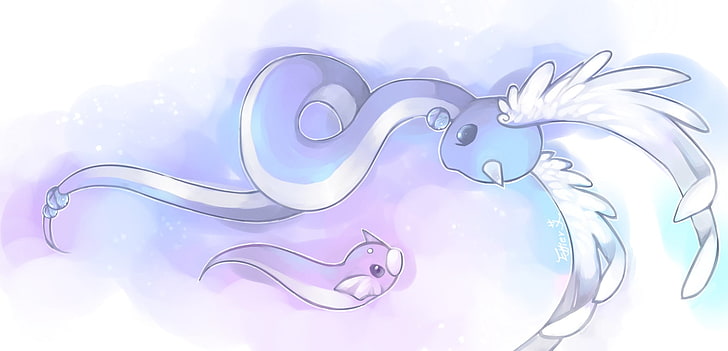 purple snake with wings, Pokémon, lights, Dragonair, Dratini
