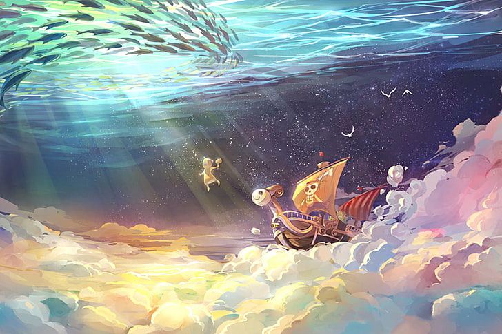 One Piece Going Mary digital illustration, anime, water, sea, HD wallpaper